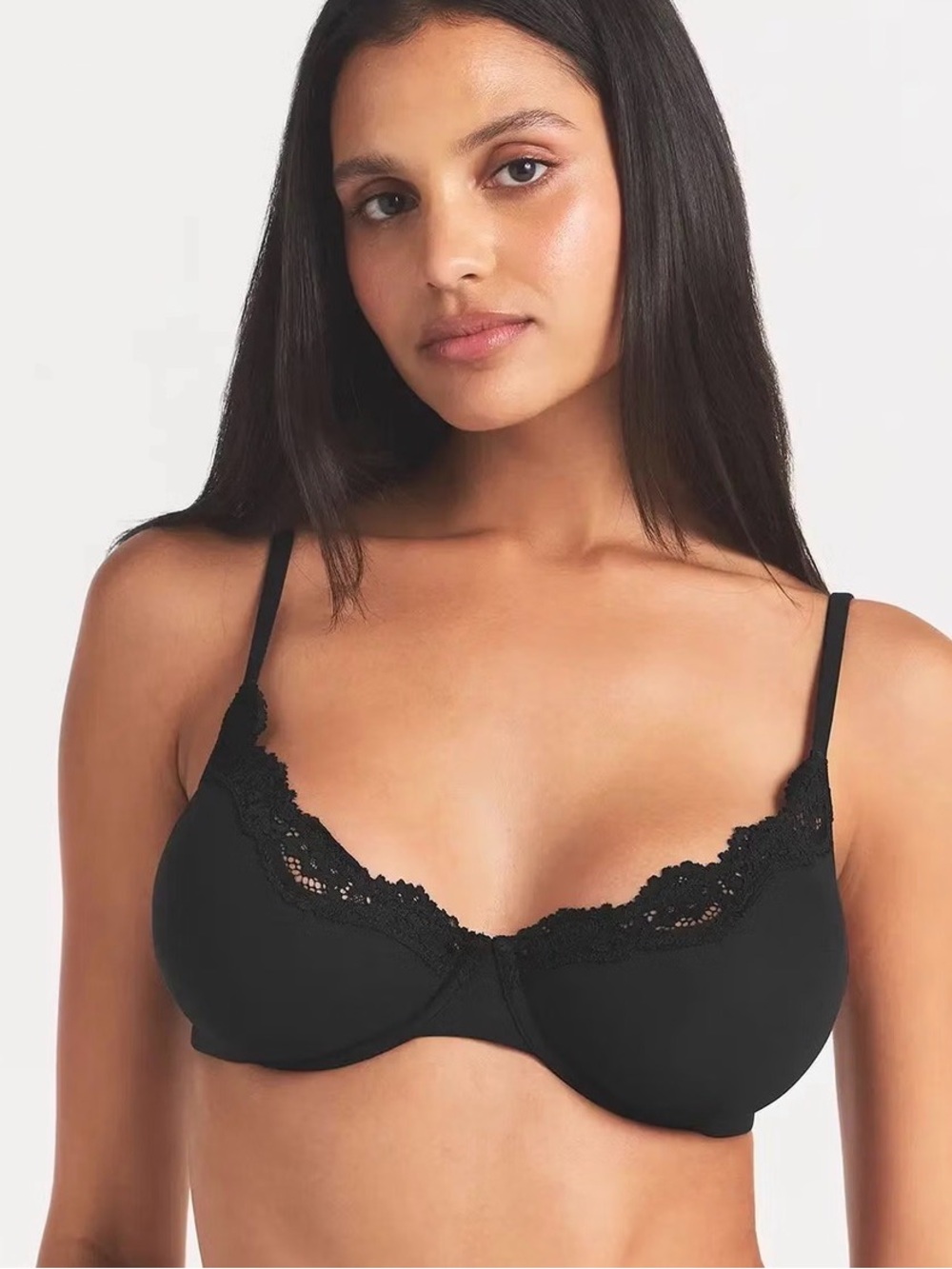 SKIMS Stretch Lace Unlined Scoop Bra Onyx Multi Black 36C NWT